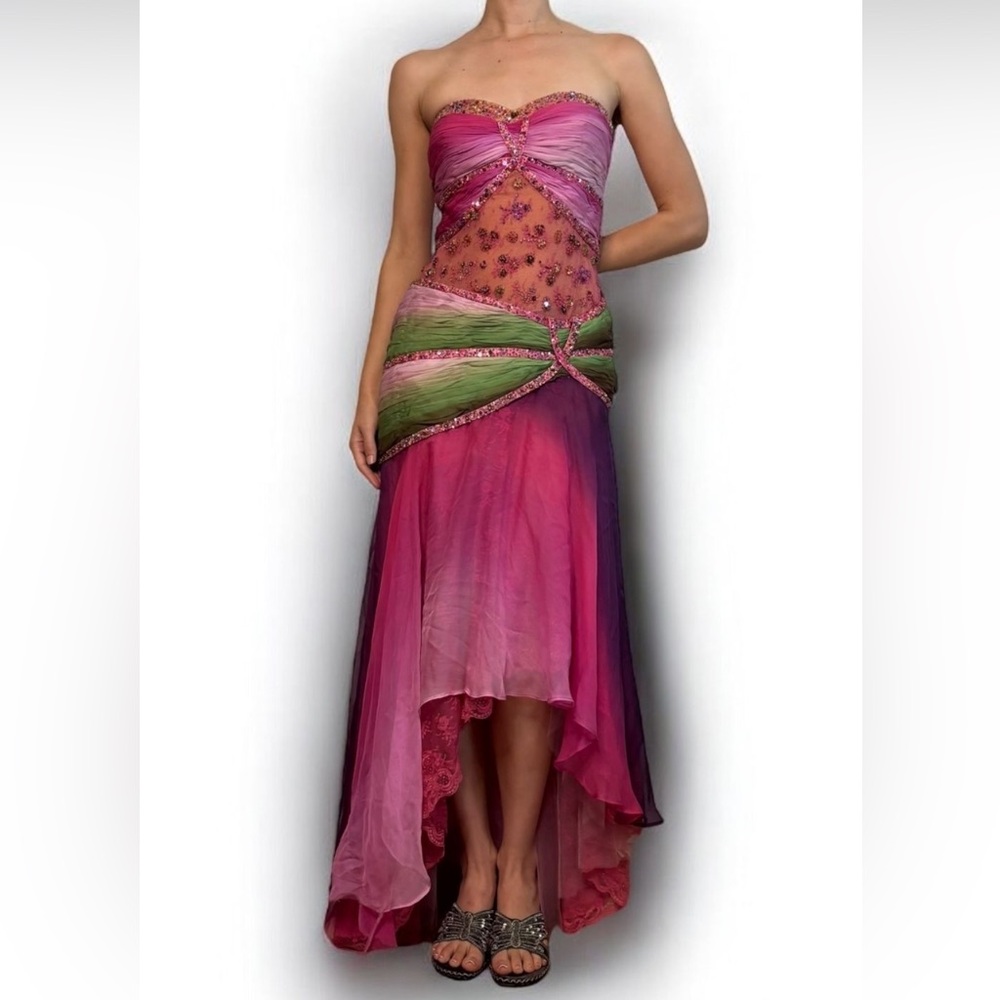 MAC DUGGAL Strapless Formal Pink and Green Dress